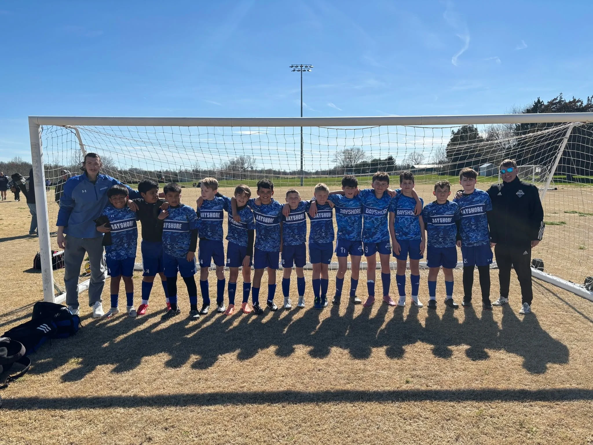 Bayshore Crew tied 1-1 in their first ever 11v11 game against City Sporting Club this afternoon at White Marsh Park!  Crew came out on the attack, creating two early chances before Jaxson Burkindine was able to pounce on the rebound of a David Chang 