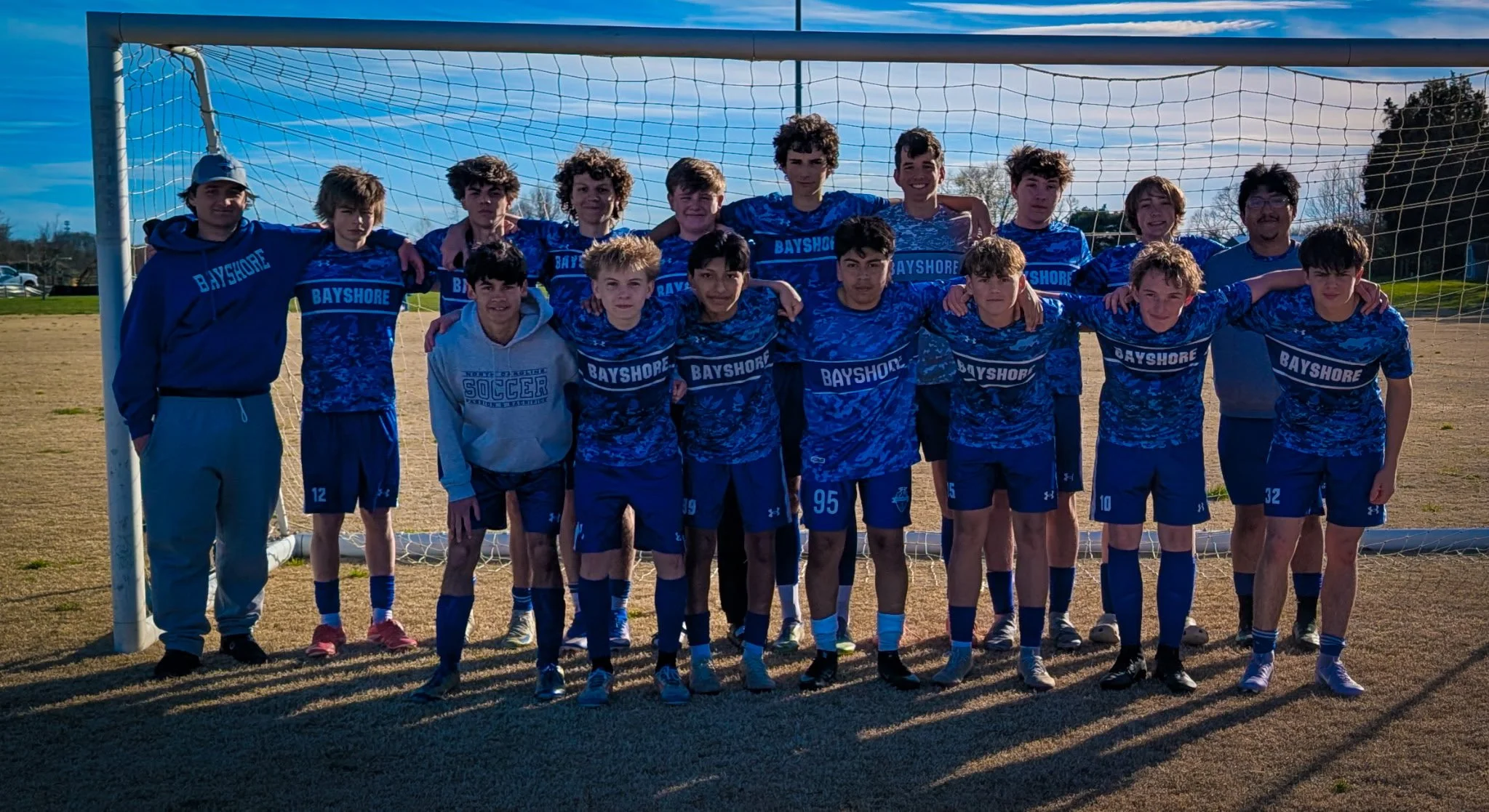 Bayshore Blues had their first home game against Pipeline SC North! Both teams competed through windy conditions, and Pipeline scored first off a free kick. Oliver Hernandez Morales responded back just before half off a Jackson Troyer corner kick and