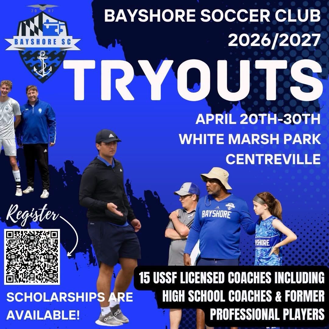 Bayshore SC tryouts for the 2026/2027 season are THIS WEEK!  Don&rsquo;t miss the chance to join the premier travel soccer club on the Eastern Shore of Maryland for young athletes always seeking excellence. ⚽🌊

Sign up at link in bio 👆👆👆

***Per 