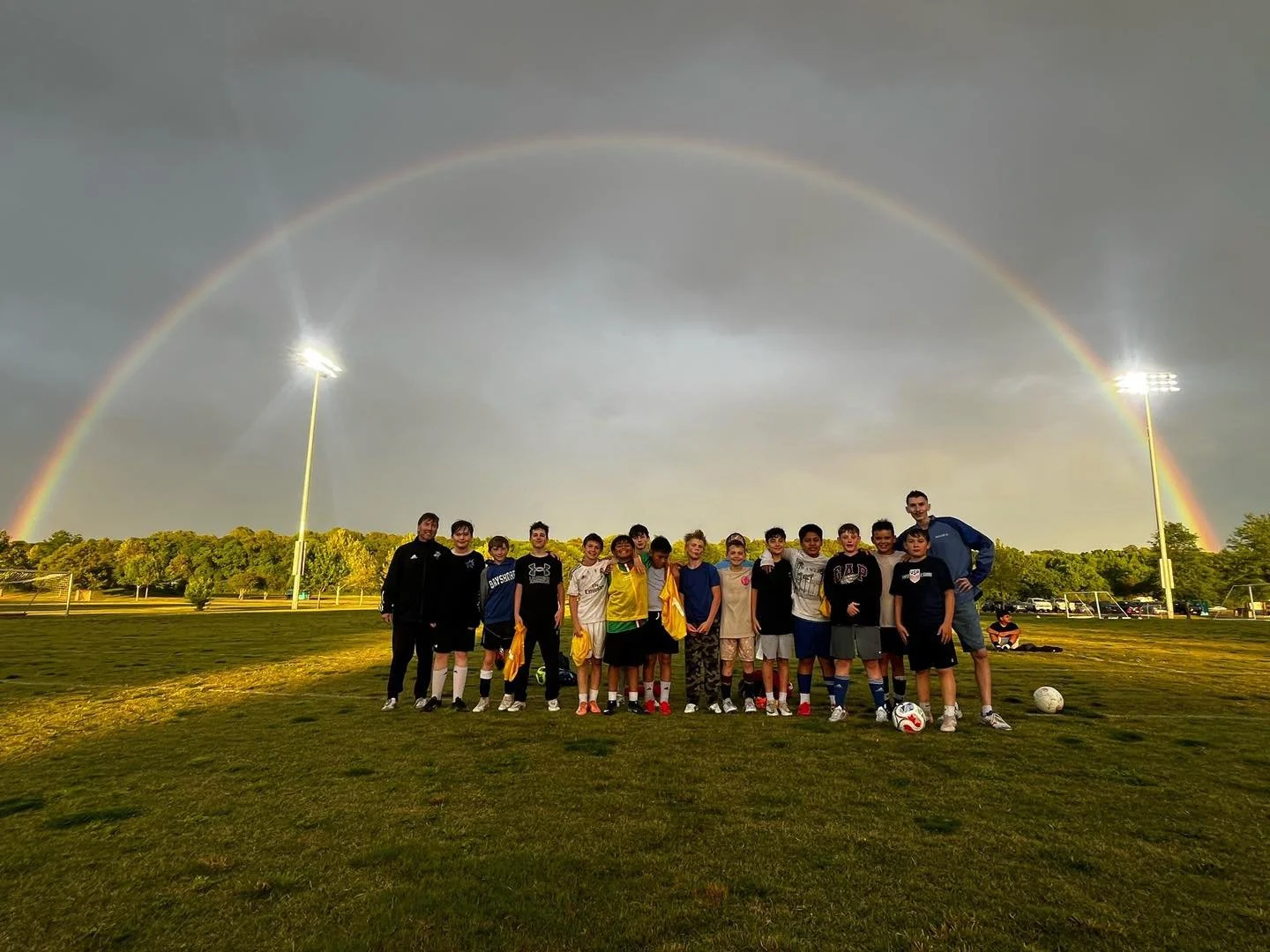 Bayshore Crew making rainbows out of rain during a mid-practice shower! #BayshoreSoccerClub #BayshoreCrew ⚽️🌊
