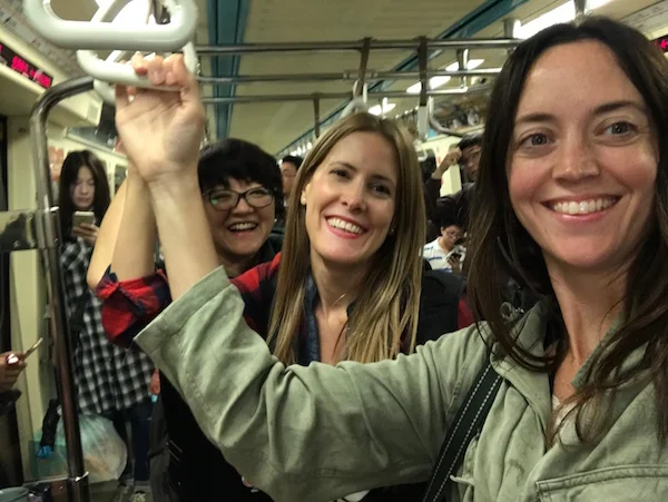 Josephine, Vix, and myself, on the Taiwan subway.