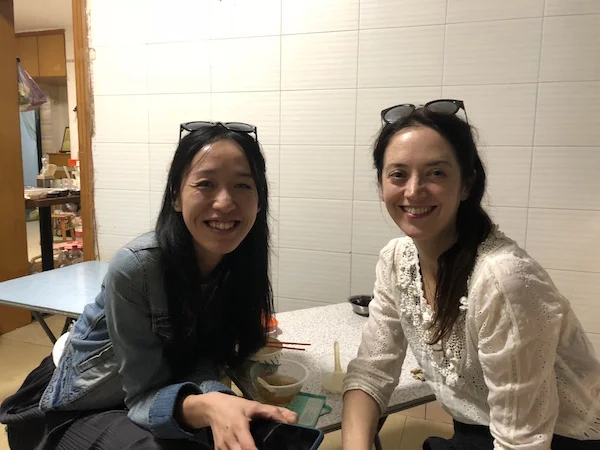 Rui Liu and Rebecca Razzall, two tea sommeliers in a pod, happy bellies and smiling from our hearts.