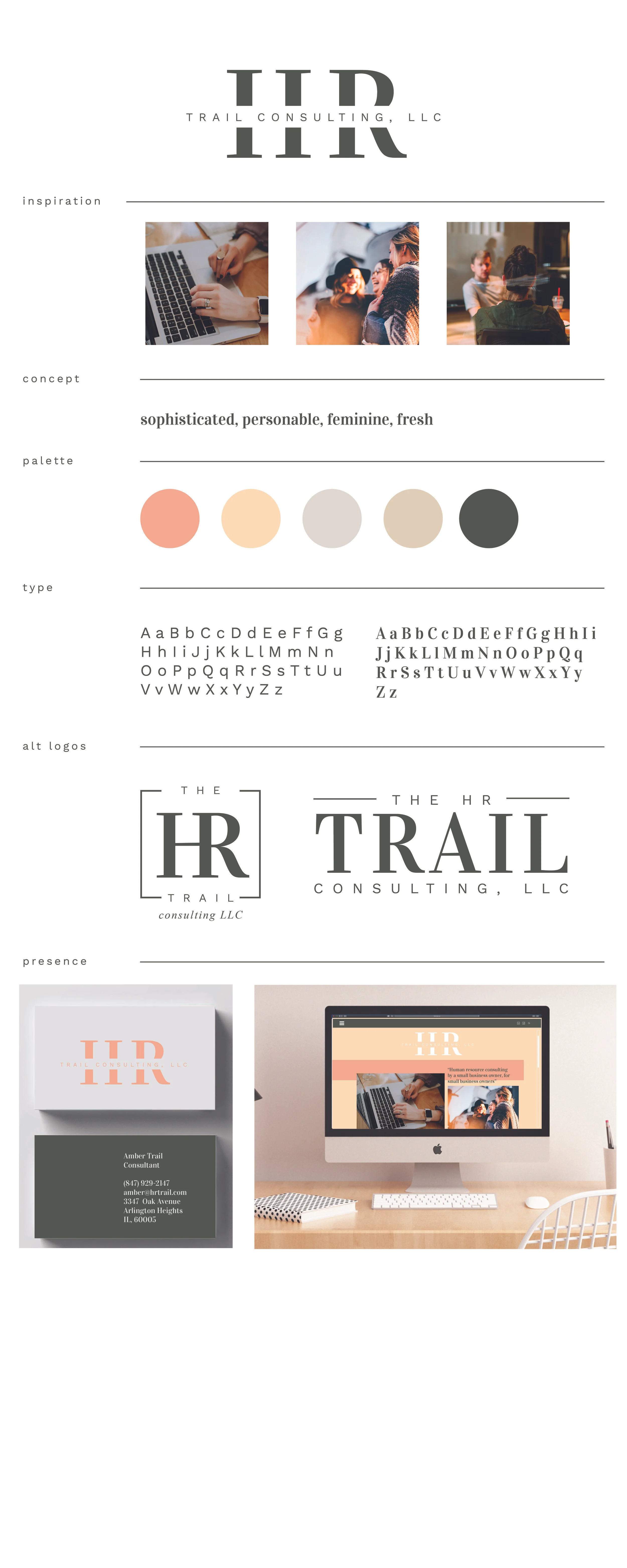 applying the client’s request for the logo to be feminine while also maintaining professionalism, the small details made the difference in the branding for this private HR consulting business, with a focus on a fresh yet timeless palette and modern typography.