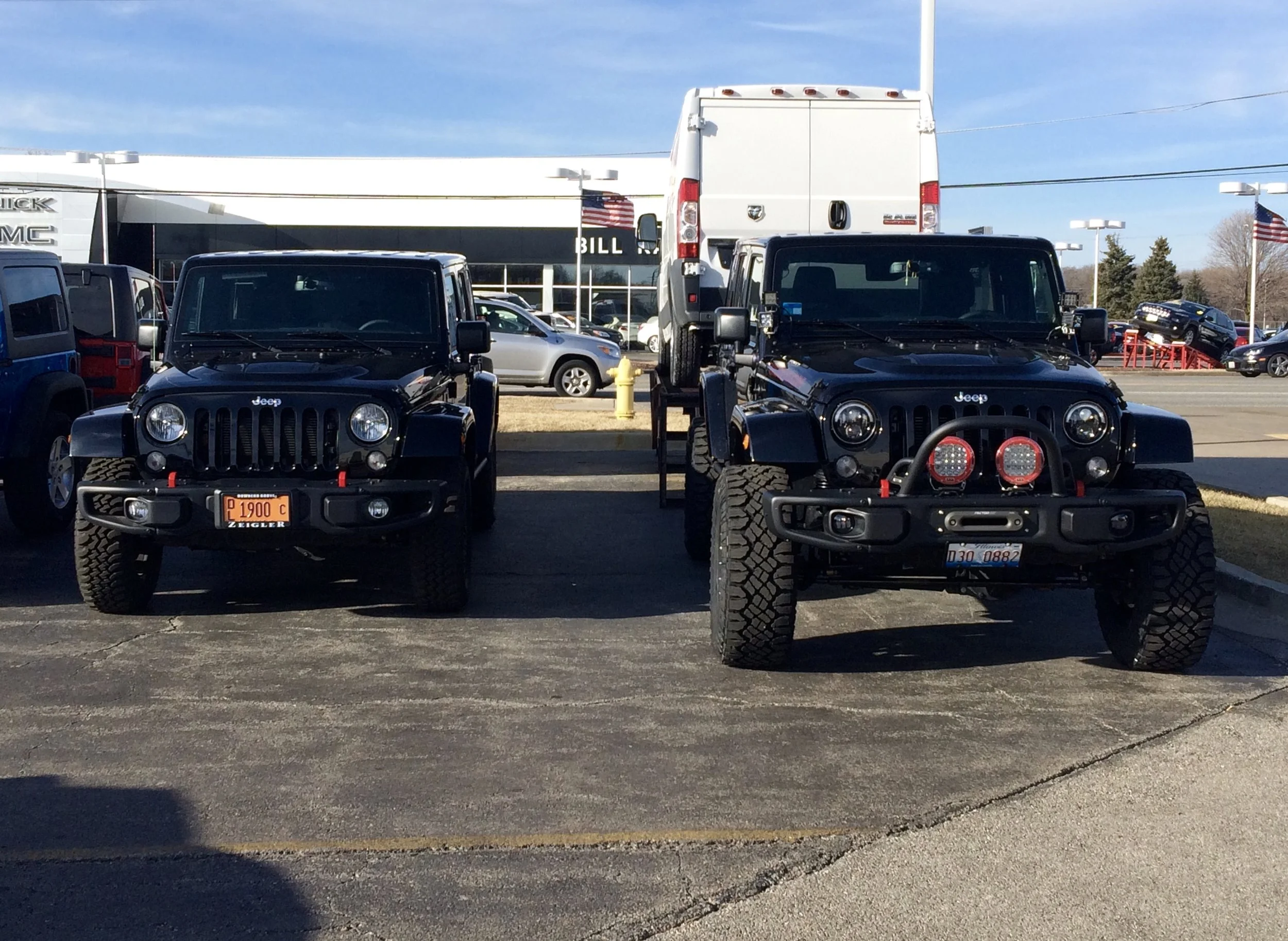 Mine on the right, awaiting alignment after lift install...