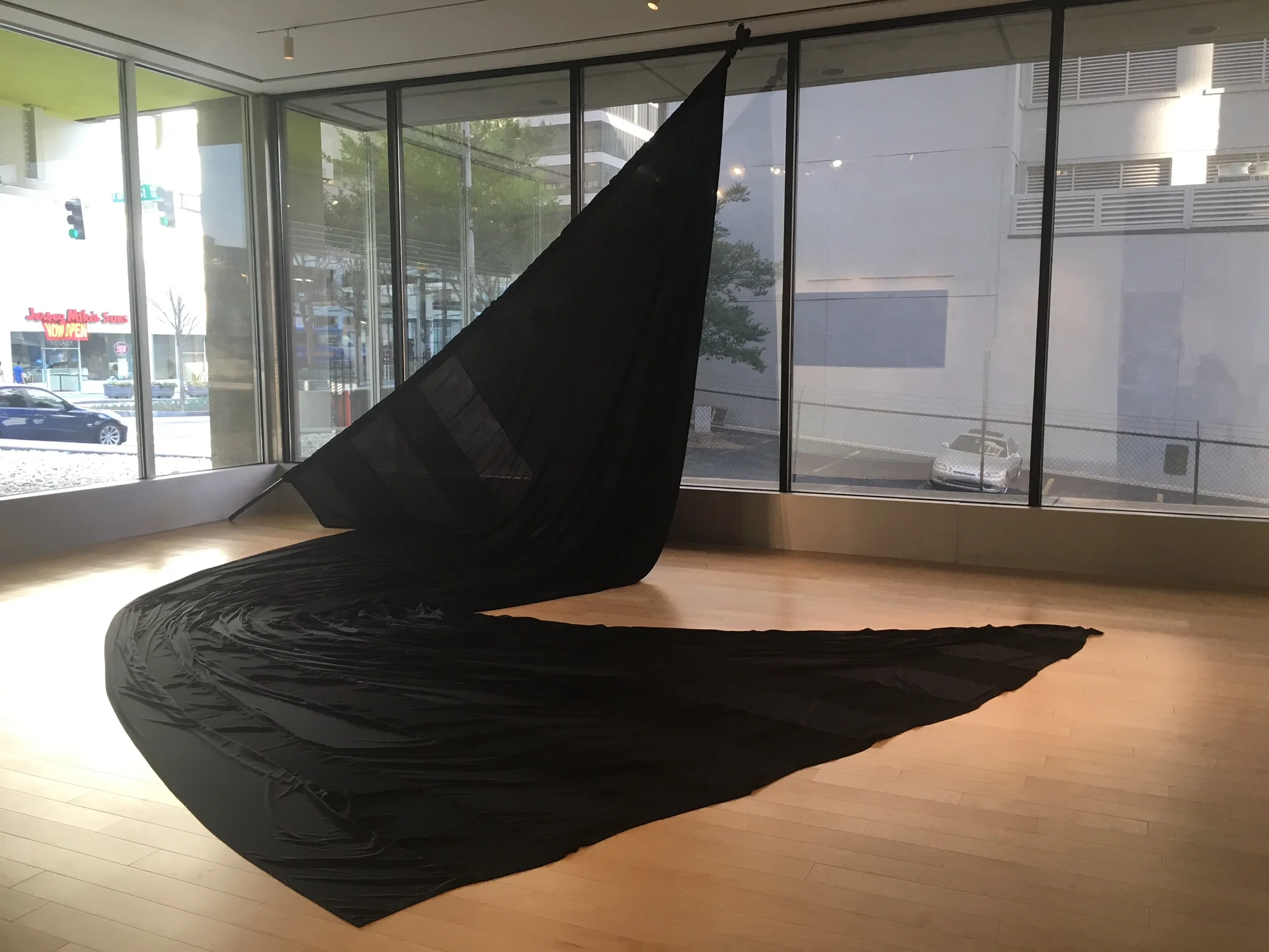 Paul Stephen Benjamin, Black Cotton Flag Made in Georgia , 2018, Black Cotton, 14’x27’. Courtesy of the artist. 