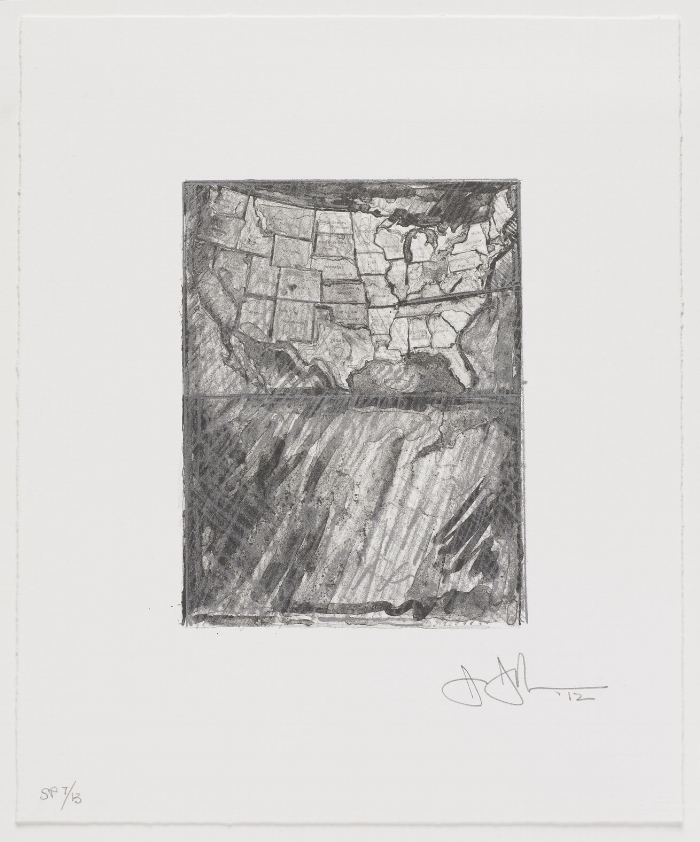 Jasper Johns, Map from the portfolio Artists for Obama , 2012, 14 x 11-1/2 inches. © Jasper Johns/Licensed by VAGA, New York, NY