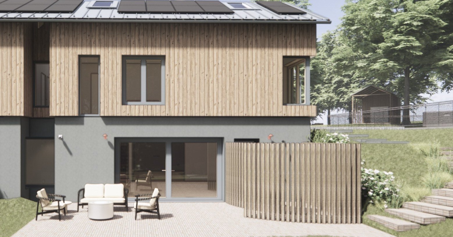 One of the most rewarding parts of the design process is watching carefully considered ideas begin to take shape in the field.

At Jaycox Pond House, the rear fa&ccedil;ade opens into a lower-level recreation space that connects seamlessly to the lan