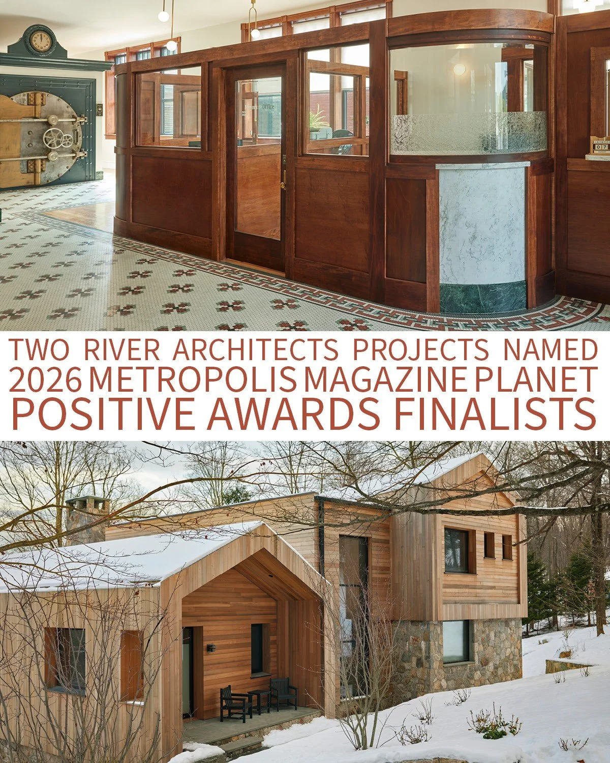Two projects. Two categories. One very exciting announcement. 🌿

We&rsquo;re thrilled to share that two River Architects projects, China Pond Passive and The Bank Lofts, have both been named finalists in the 2026 @metropolismag Planet Positive Award
