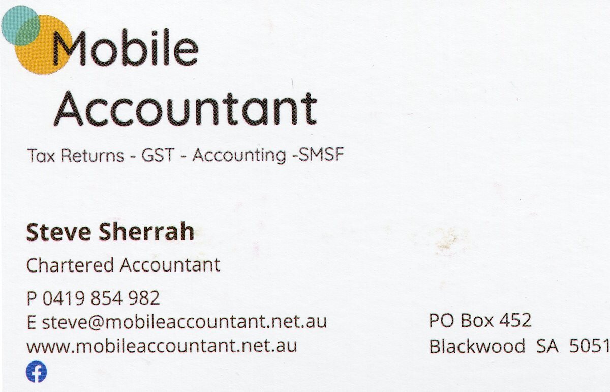 Steve Sherrah, Mobile Accountant, Blackwood SA