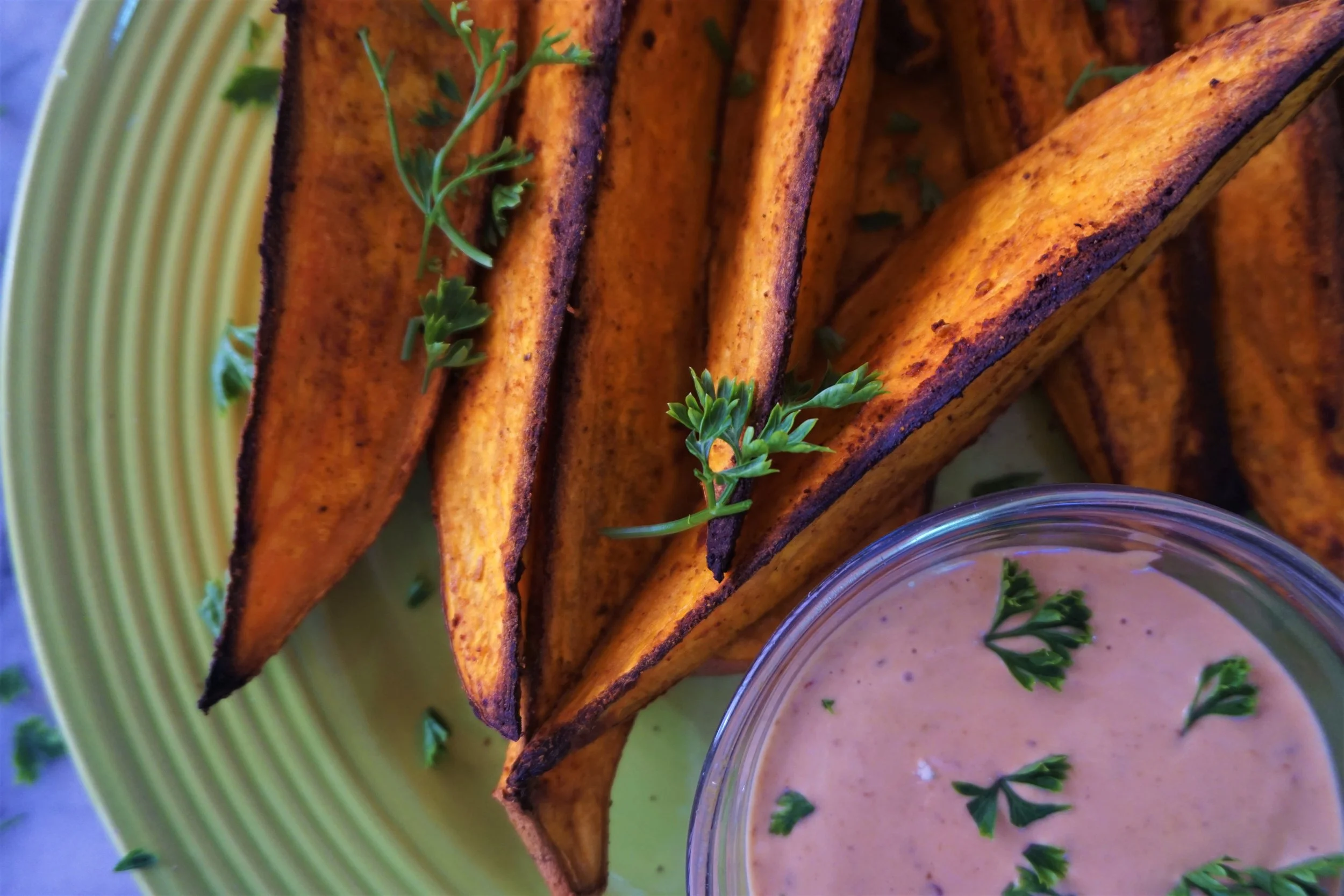 Smoky Sweet Potato Wedges with Vegan Chipotle Aioli