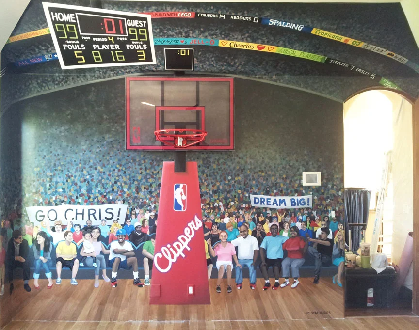 Hand painted basketball arena mural in Brentwood, CA