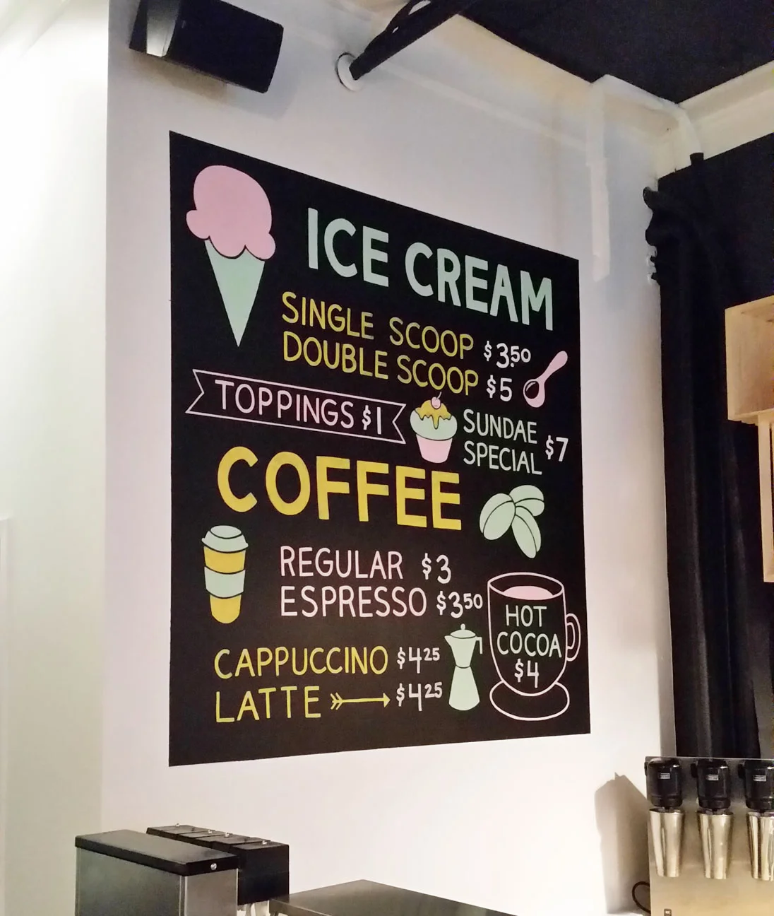 Hand painted chalkboard for Lake Chelan, WA ice cream shop