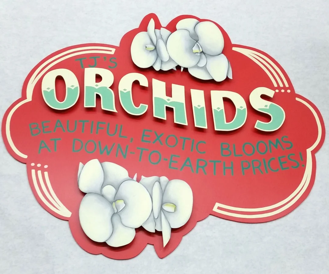 Hand Painted Orchids sign for Trader Joe's