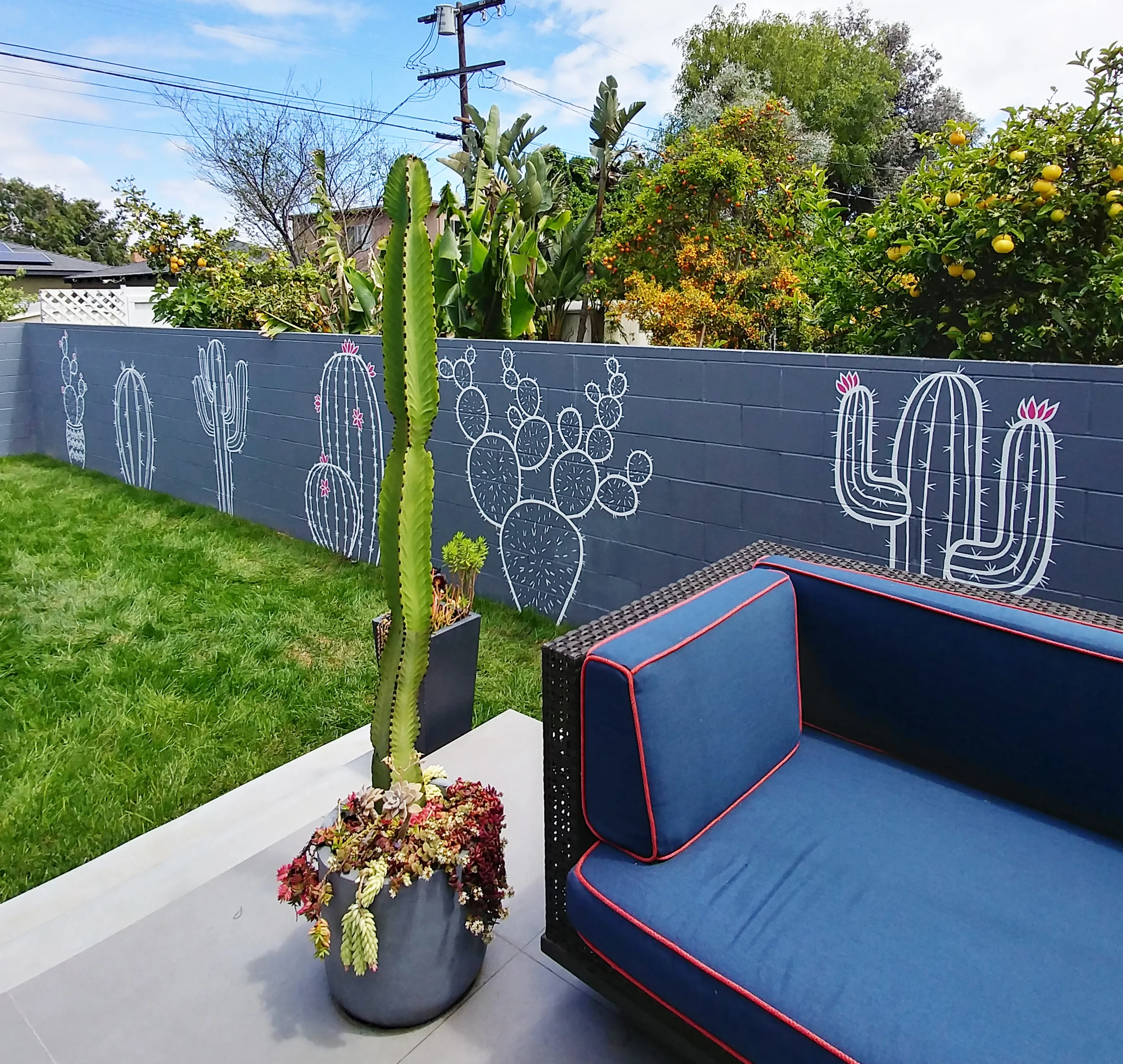 35' Long Hand Painted Cactus Mural