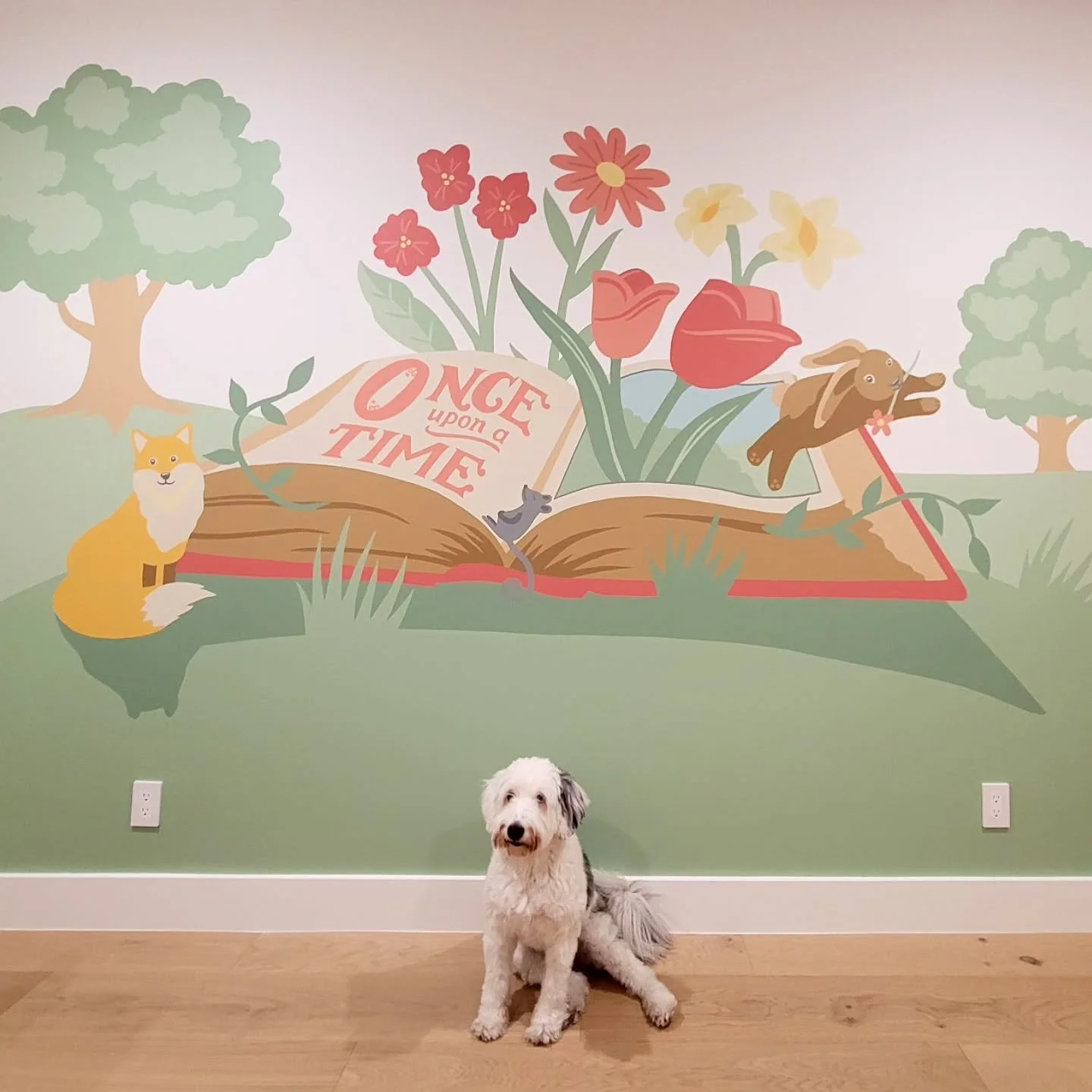 I don't do tons of nursery murals these days, but when your client requests an axolotl &amp; stuffed monkey in their storybook landscape, I'm obviously there! 🩷 Had to throw in a sleepy mouse cuz he's just too 💤💤💤💤 to read

Big thanks to Kyle &a