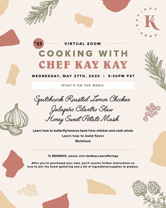 Please Join me next week Wednesday May 27, 2020 for another session of #cookingwithkaykay . This time we&rsquo;re making Roasted Chicken a fast and easy weeknight meal that can be remixed anyway you like. The technique you will be learning is a very 