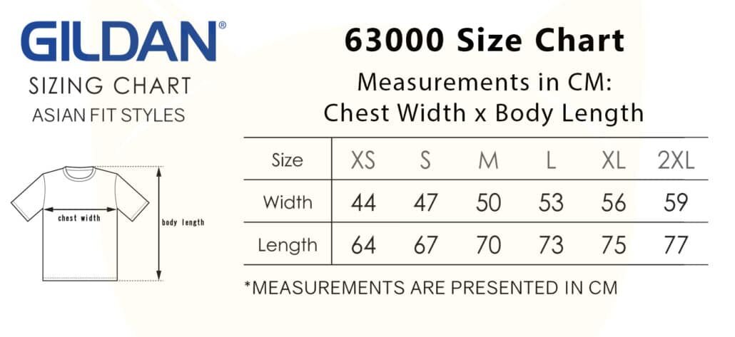 Gildan Measurement Chart