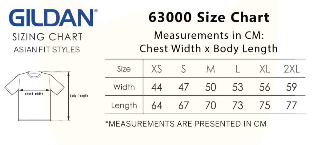 Asian Fit Size Chart