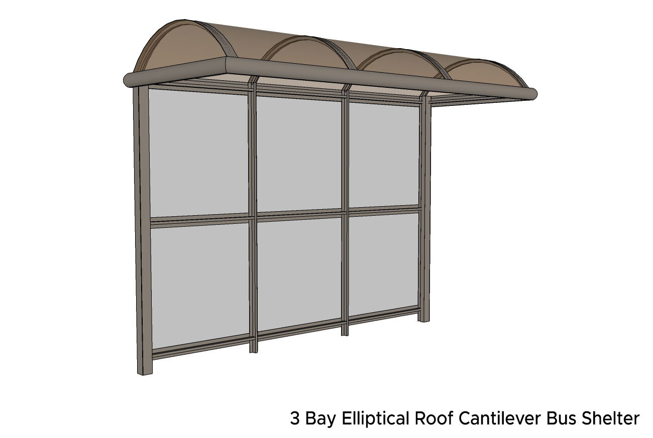 3 Bay Elliptical Roof Cantilever Bus Shelter