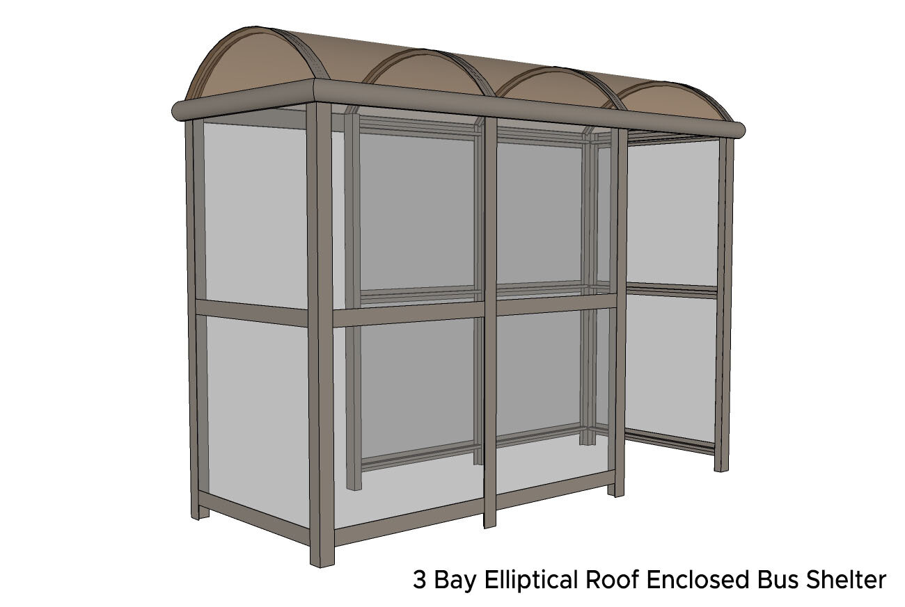 3 Bay Elliptical Roof Enclosed Bus Shelter