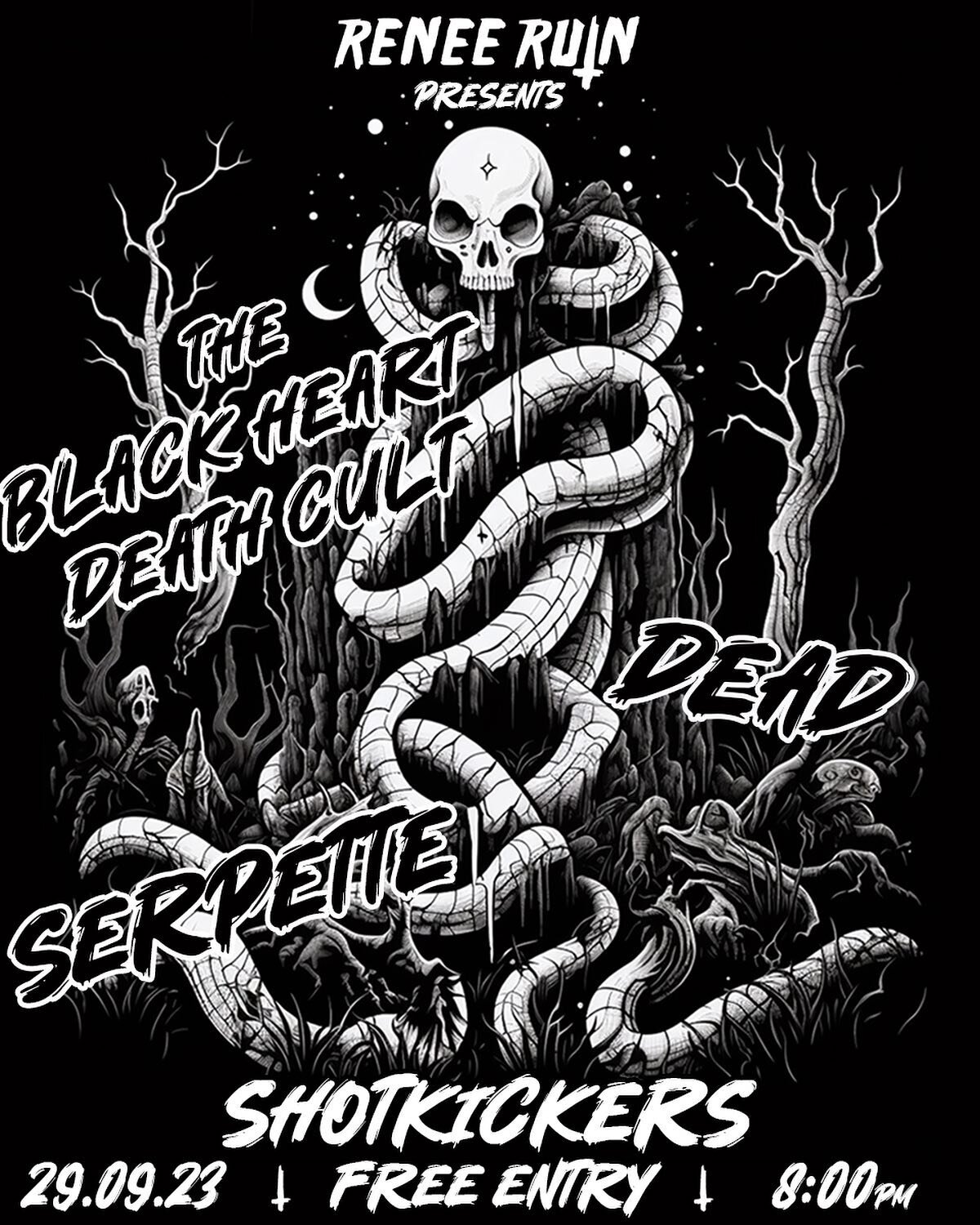Super excited to announce I&rsquo;ve joined forces with @shotkickersmelb to put on a killer show filled with an equally killer lineup to celebrate my inaugural date of birth!! 

Friday, September 29th 8pm! FREE ENTRY! 

SERPETTE, DEAD &amp; THE BLACK