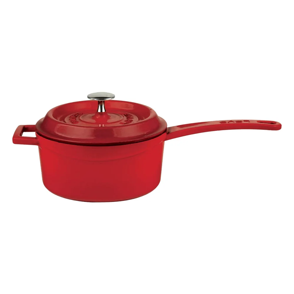 Lava Enamelled Cast Iron Sauce Pan Integral W Metal Handles Diameter O 16cm Cayenne Red Lavacookware Co Uk