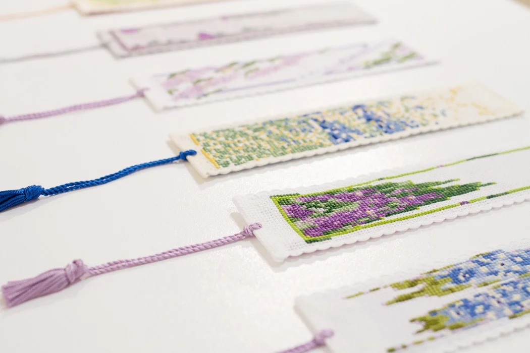 Bookmark Kits Aida fabric, embroidery silk, cord; 2014