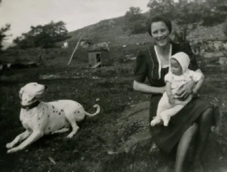 My grandmother and Ian and Pongo the Dog - gardenof the Post Office