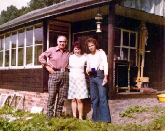 David Snr (left) and Campbell (right) with an unknown woman.