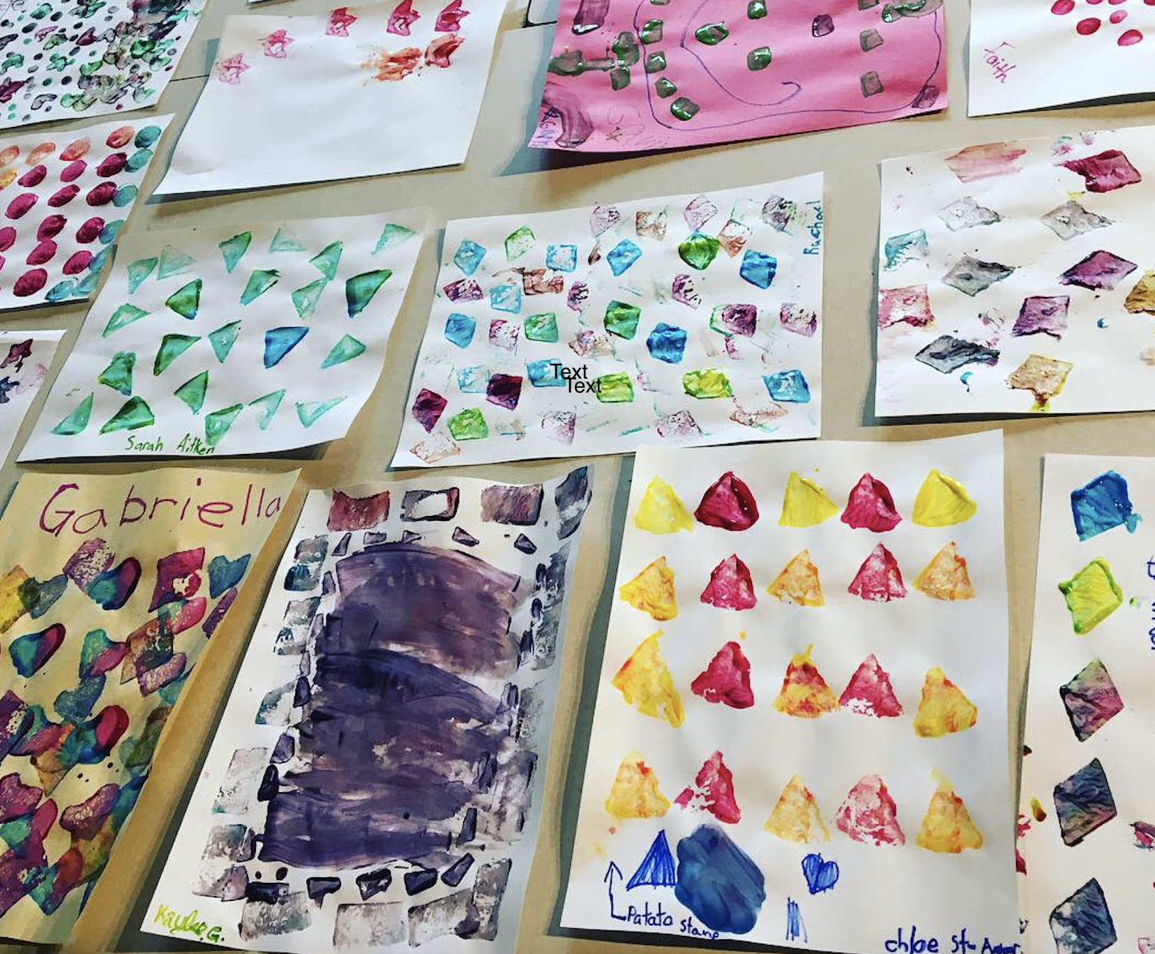 Grade 4 students engage in potato stamping (Nov. 8, 2018)