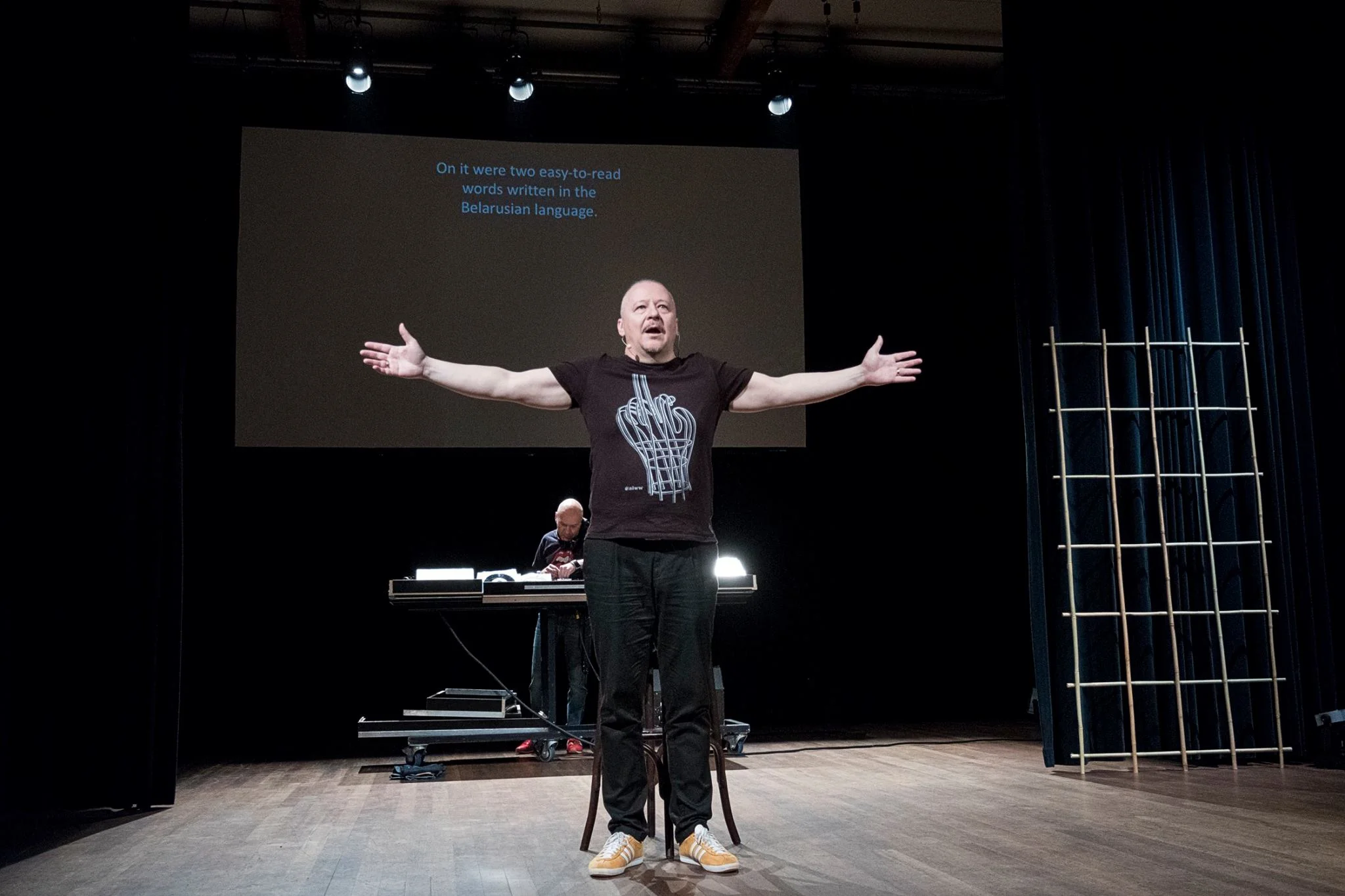 Nikolai Khalezin performing during the Forum on European Culture in Amsterdam in May 2018.