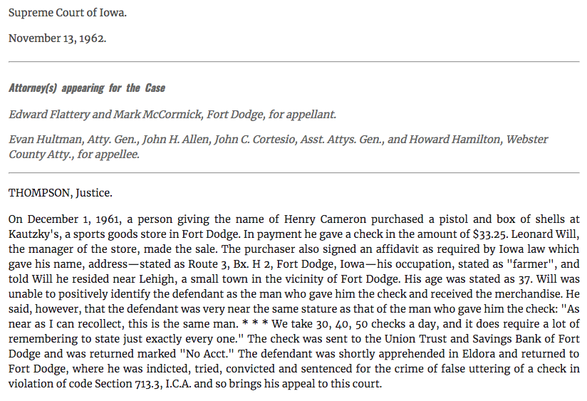 Part of the extract from the 1962 case. Via Leagle.com 