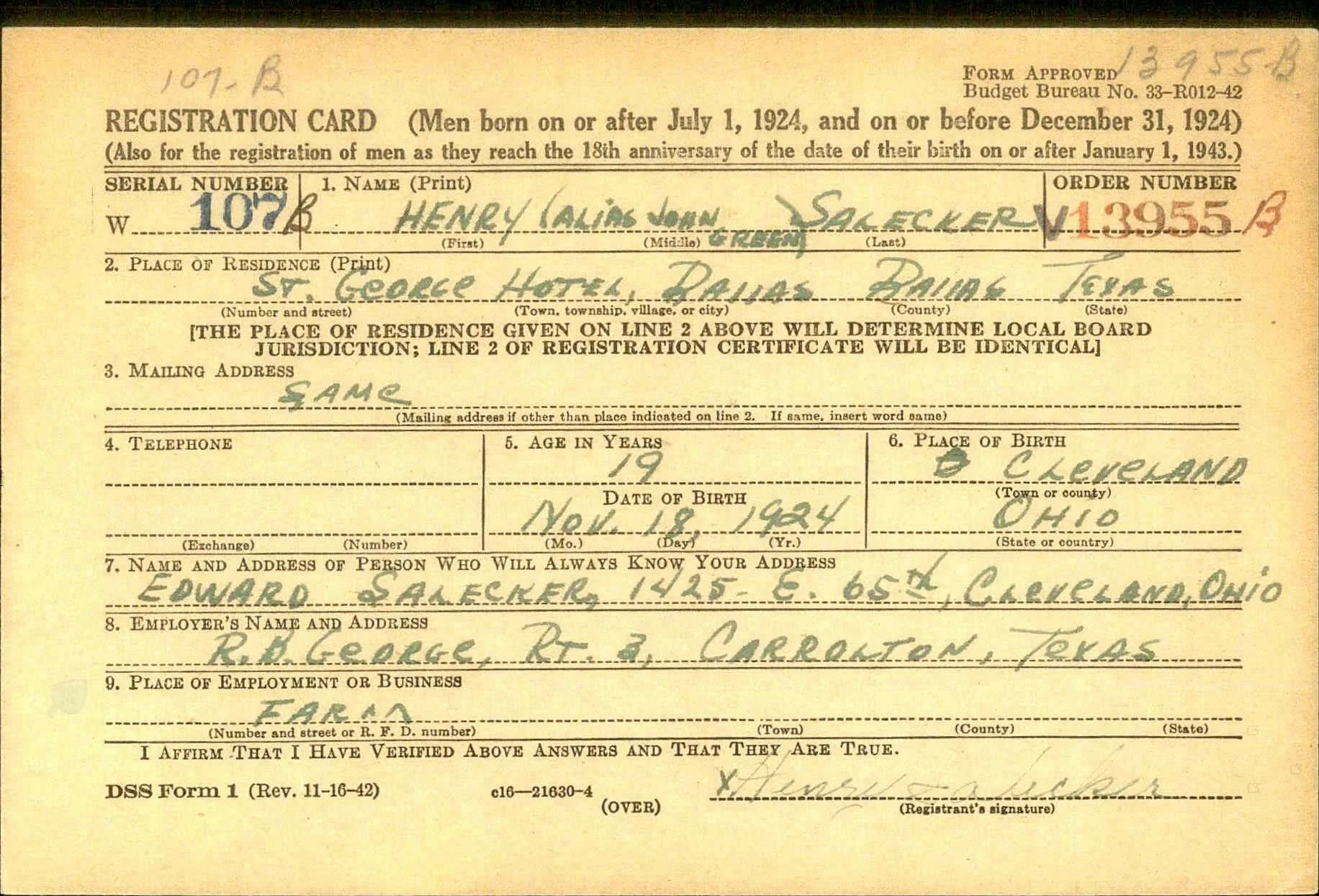 The National Archives in St. Louis, Missouri; St. Louis, Missouri; Record Group: Records of the Selective Service System, 147; Box: 1321
