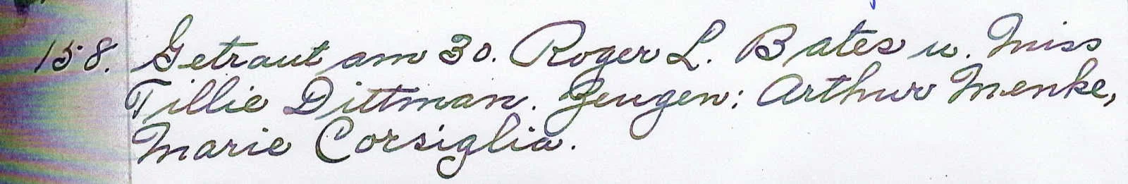 Church marriage entry for Ottilie and her husband, Roger. 