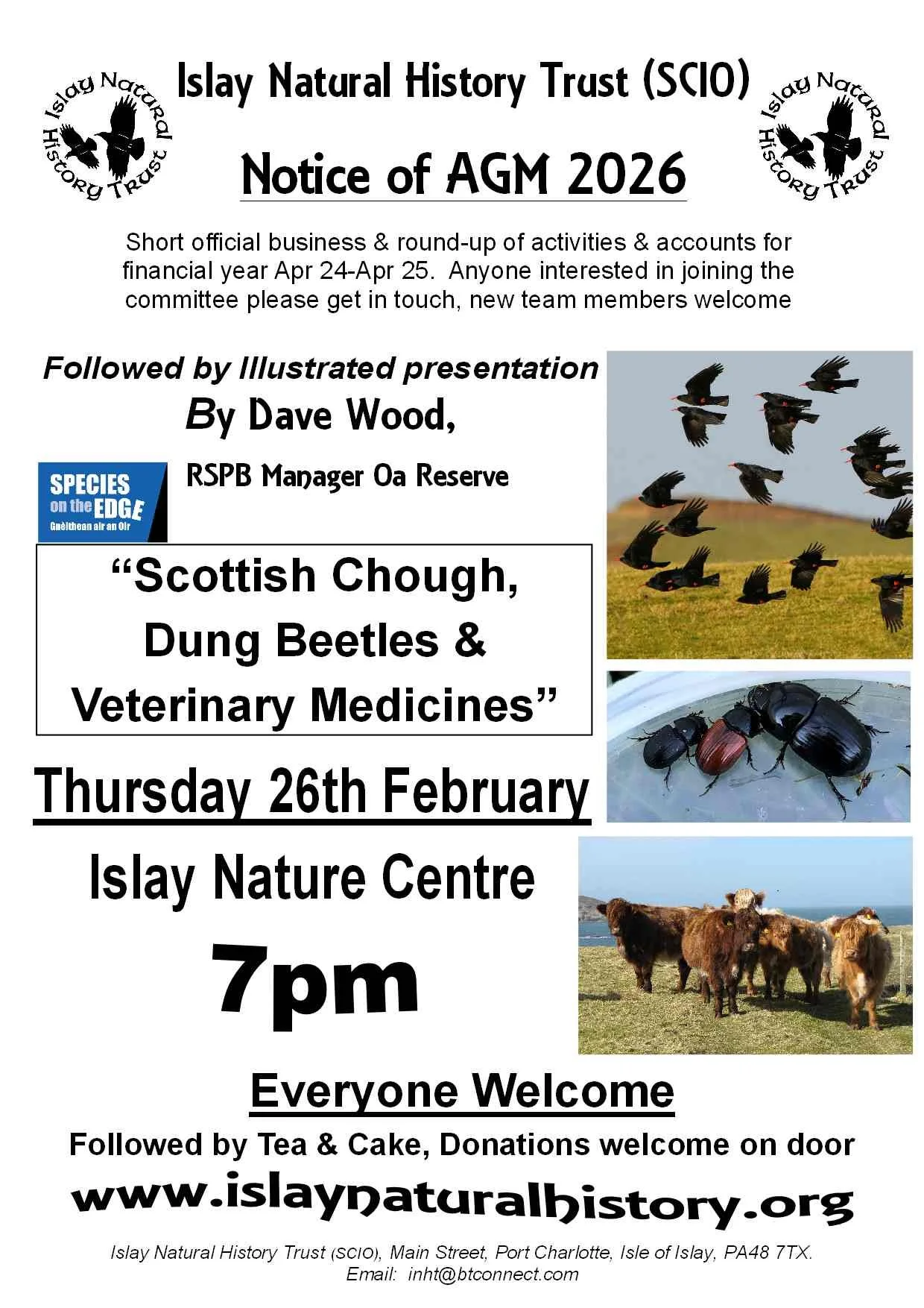 INHT AGM 2026 and "Scottish Chough, Dung Beetles and Veterinary Medicines" by Dave Wood