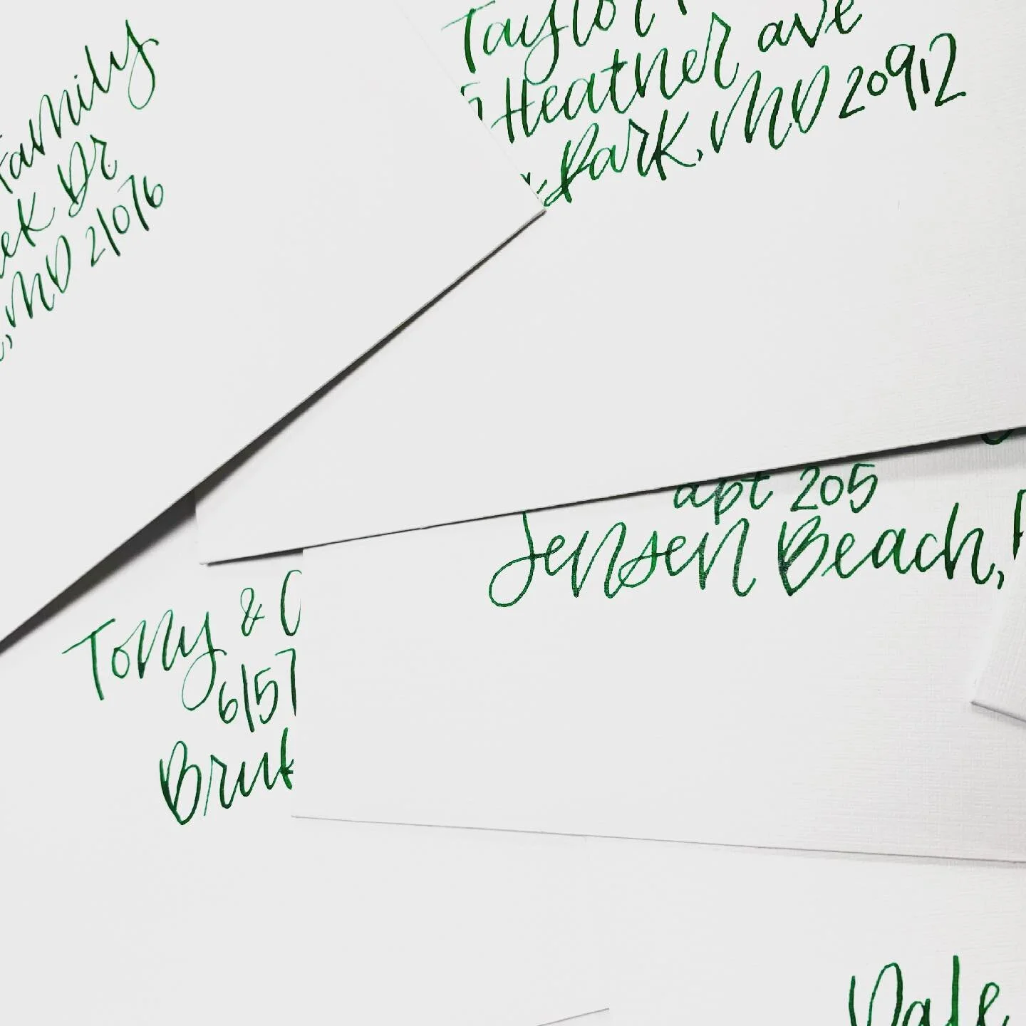 Invitation envelopes are back 🥳 &amp; in my favorite color ink! 

#novaweddingvendor #dccalligrapher #blackcalligrapher #prettyhandwriting #handwrittenenvelopes #calligraphersofcolor #pennmanshipcalligraphy #weddingenvelopescalligraphy #envelopeaddr
