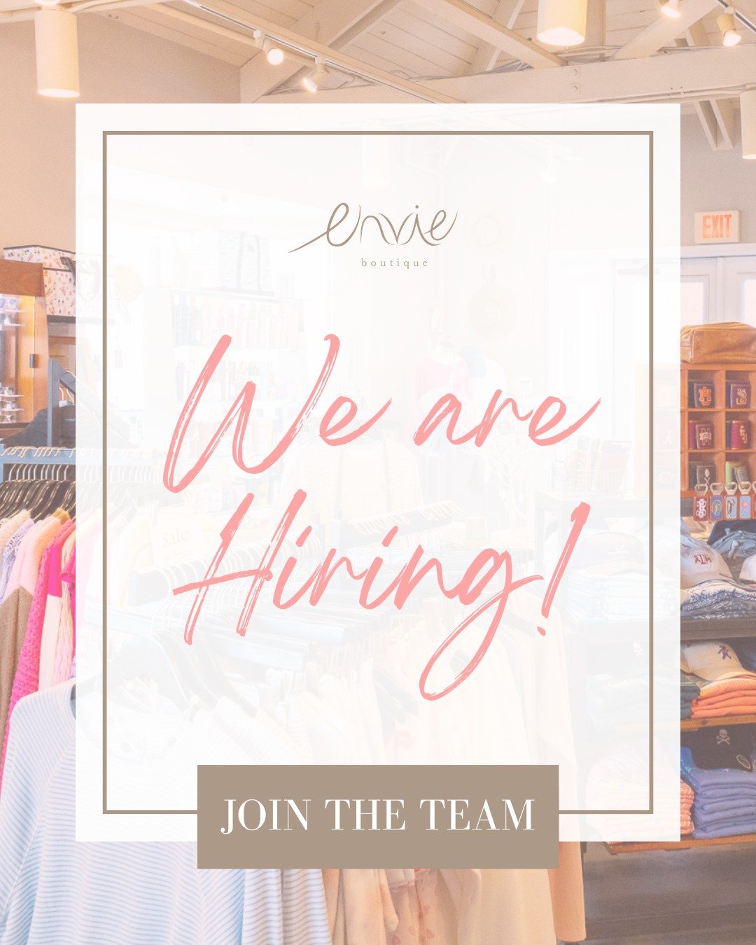 🌸 We&rsquo;re Hiring! 🌸
Envie Boutique is growing and looking for passionate, style-loving individuals to join our Pensacola Beach Boardwalk team. If you love fashion, people, and a fun boutique environment, we&rsquo;d love to meet you.

🔗 Link in