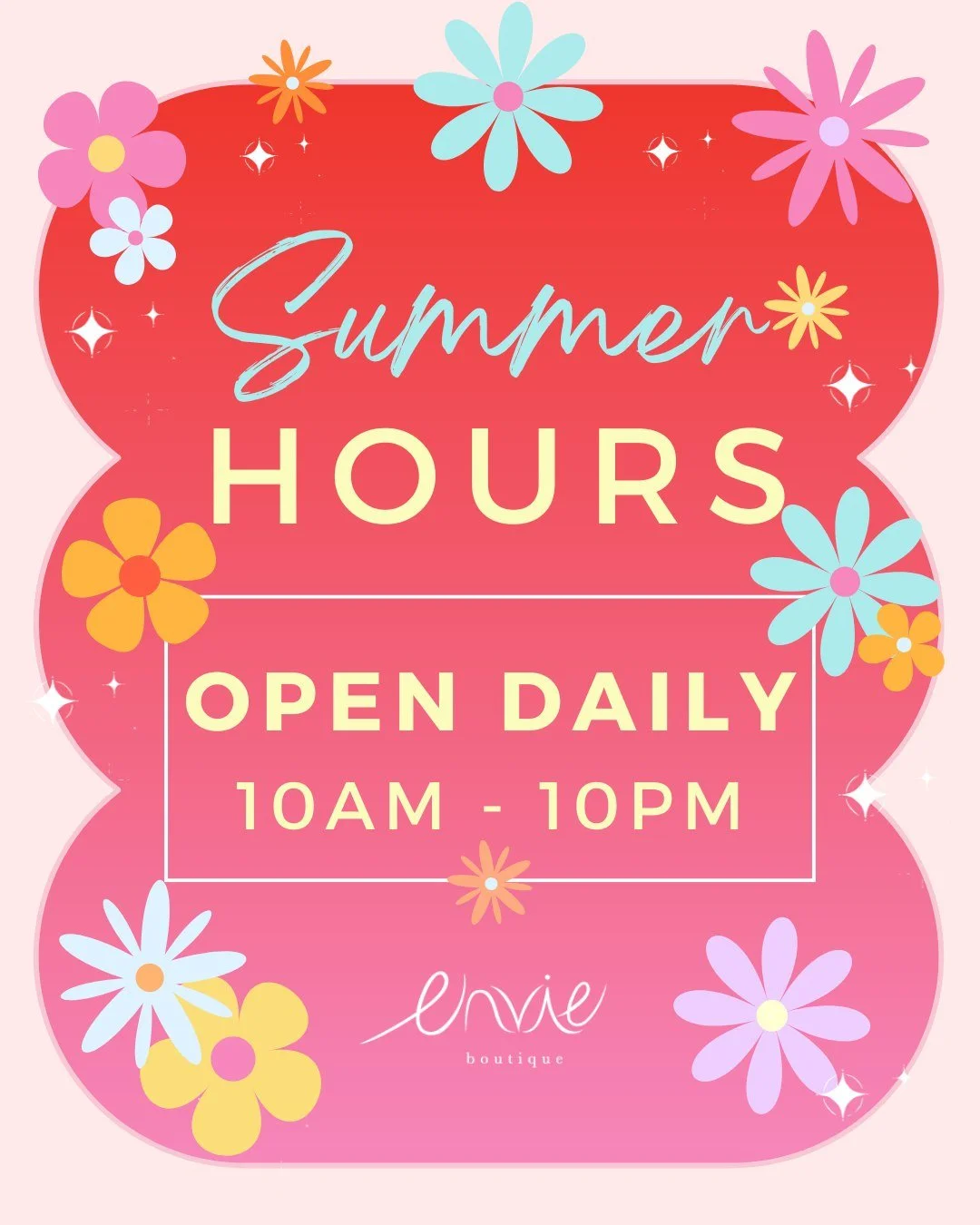 Longer days, later shopping ✨
Summer hours are here &mdash; now open daily from 10a&ndash;10p.