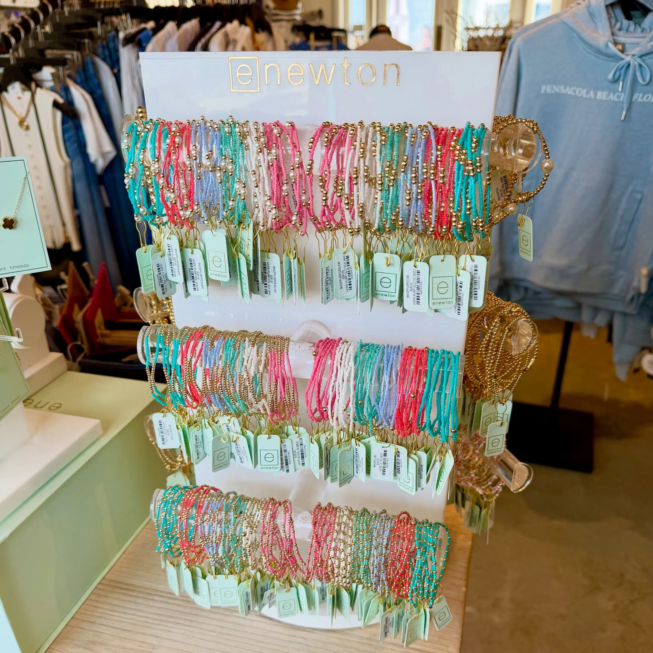ENEWTON RESTOCK! ✨ We&rsquo;re loving all of the bright colors for summer! ☀️💕🌴

Create your dream stack at Envie Boutique. 

📍Pensacola Beach Boardwalk