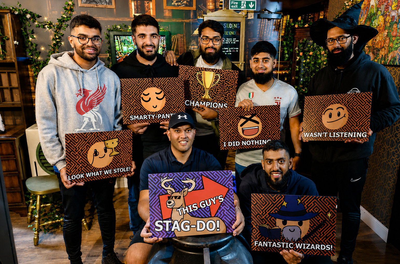 Stag do group taking part in an exciting escape room challenge at Escape Leicester with teamwork, competition, and group fun