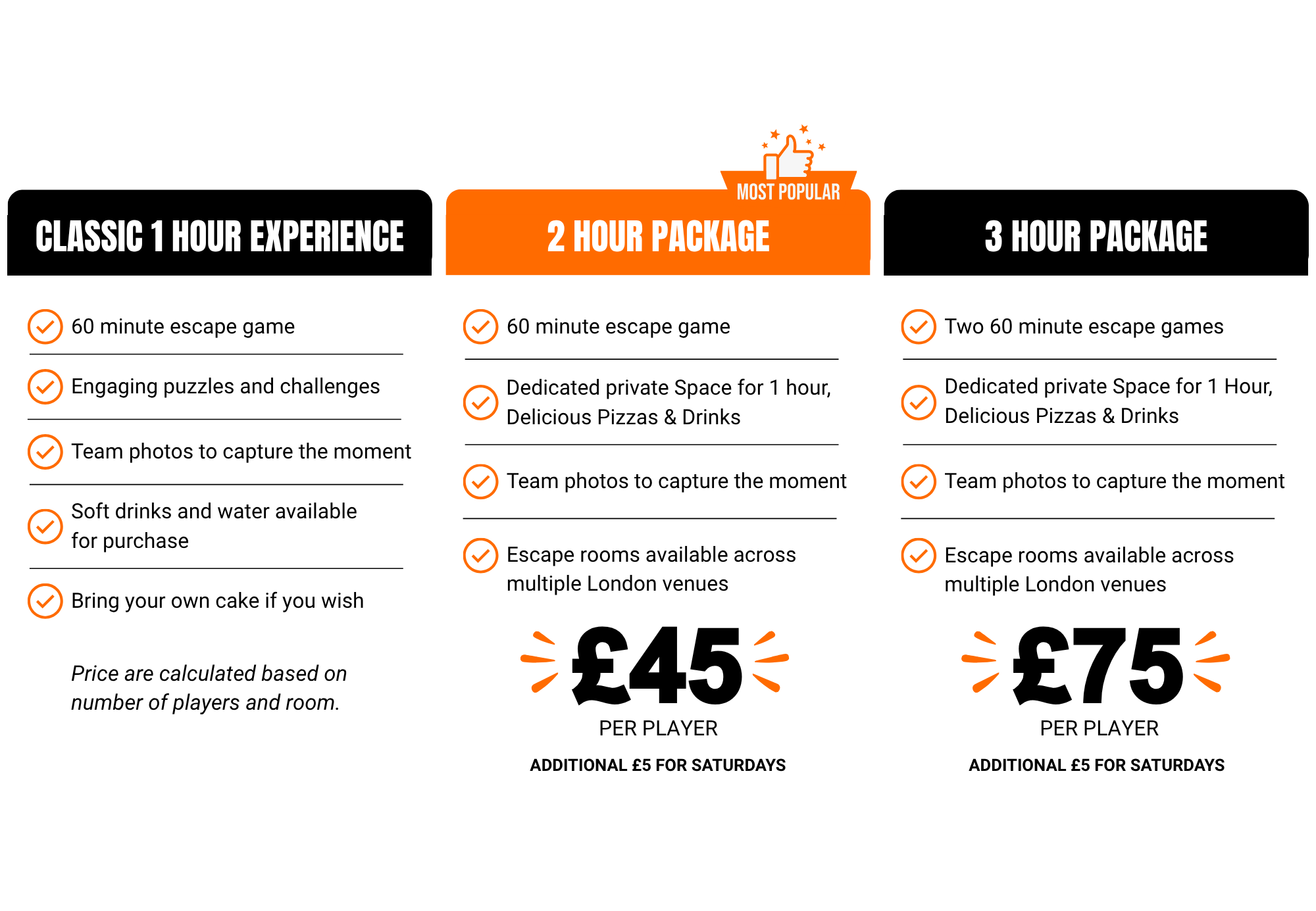 Escape Leicester party packages featuring escape room experiences, private event space, food, drinks, and group celebrations