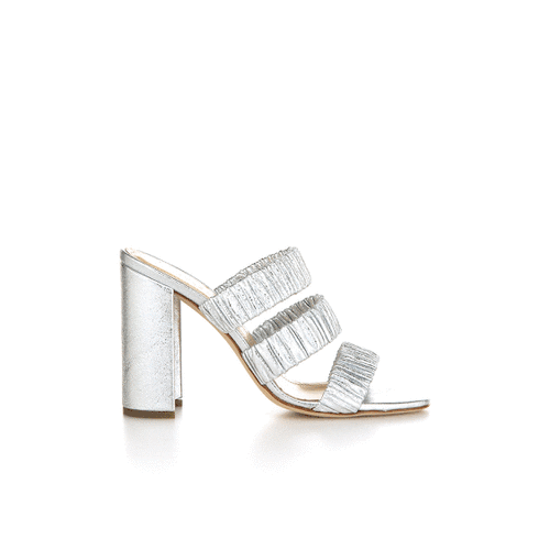 DELPHINIUM SILVER TRIPLE RUCHED SANDAL - CHLOE GOSSELIN