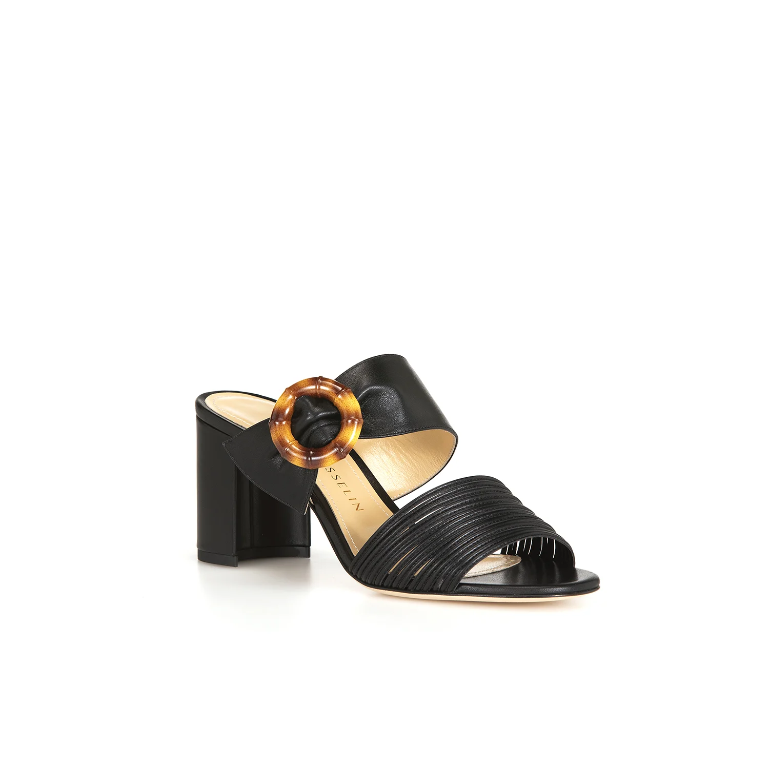 FIONA BLACK LEATHER STRAPPY MID HEEL SANDAL - CHLOE GOSSELIN