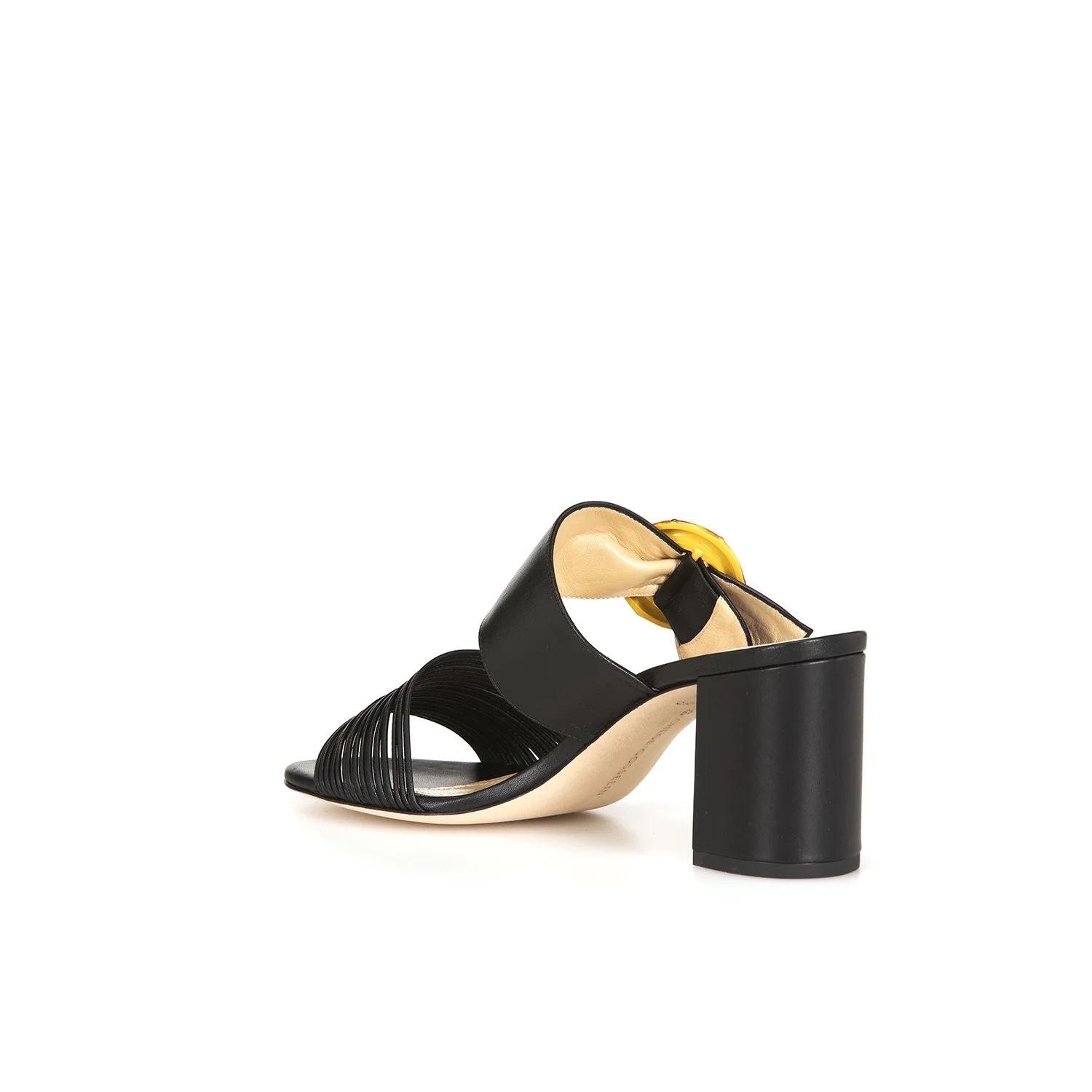 FIONA BLACK LEATHER STRAPPY MID HEEL SANDAL - CHLOE GOSSELIN