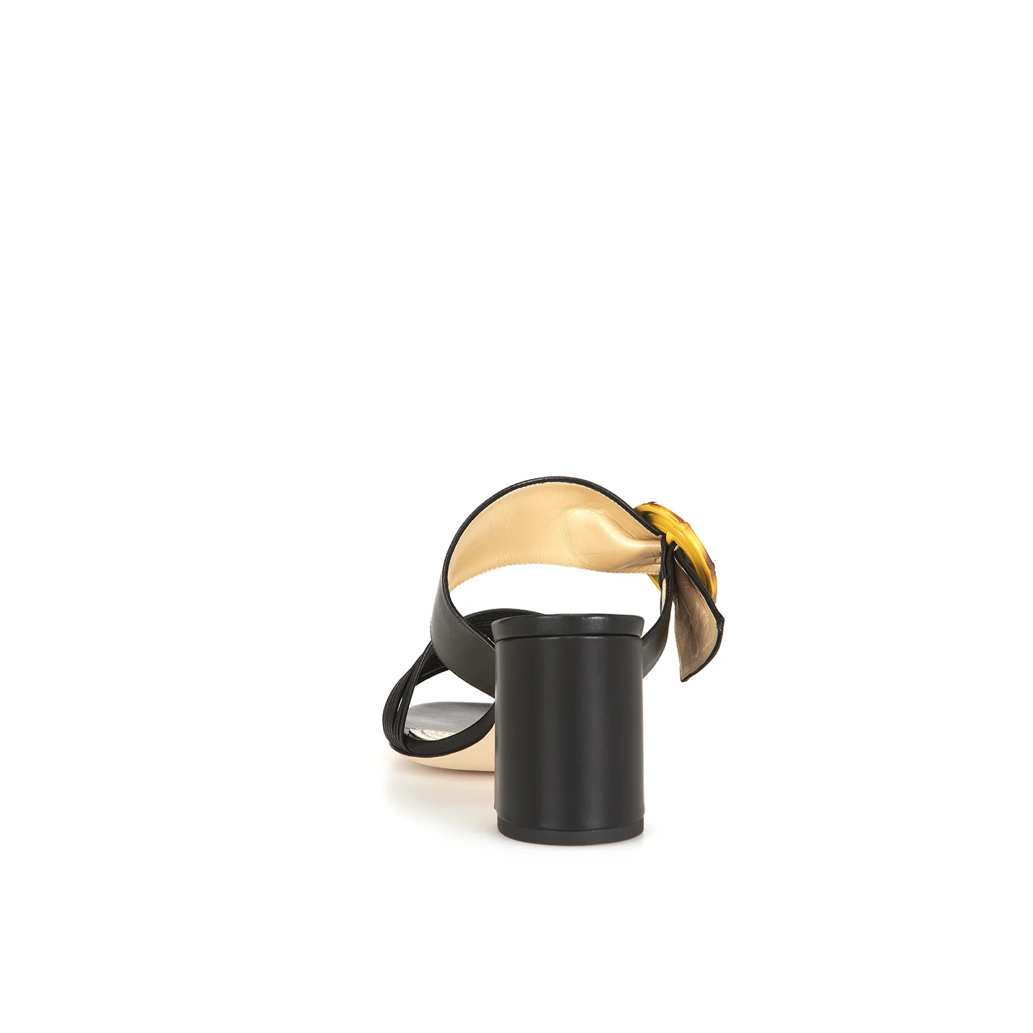 FIONA BLACK LEATHER STRAPPY MID HEEL SANDAL - CHLOE GOSSELIN