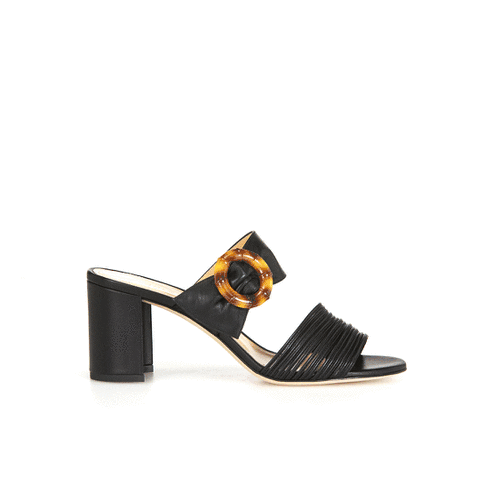 FIONA BLACK LEATHER STRAPPY MID HEEL SANDAL - CHLOE GOSSELIN