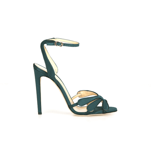 CLARA STRAPPY SANDAL EMERALD GREEN CREPE SATIN - CHLOE GOSSELIN