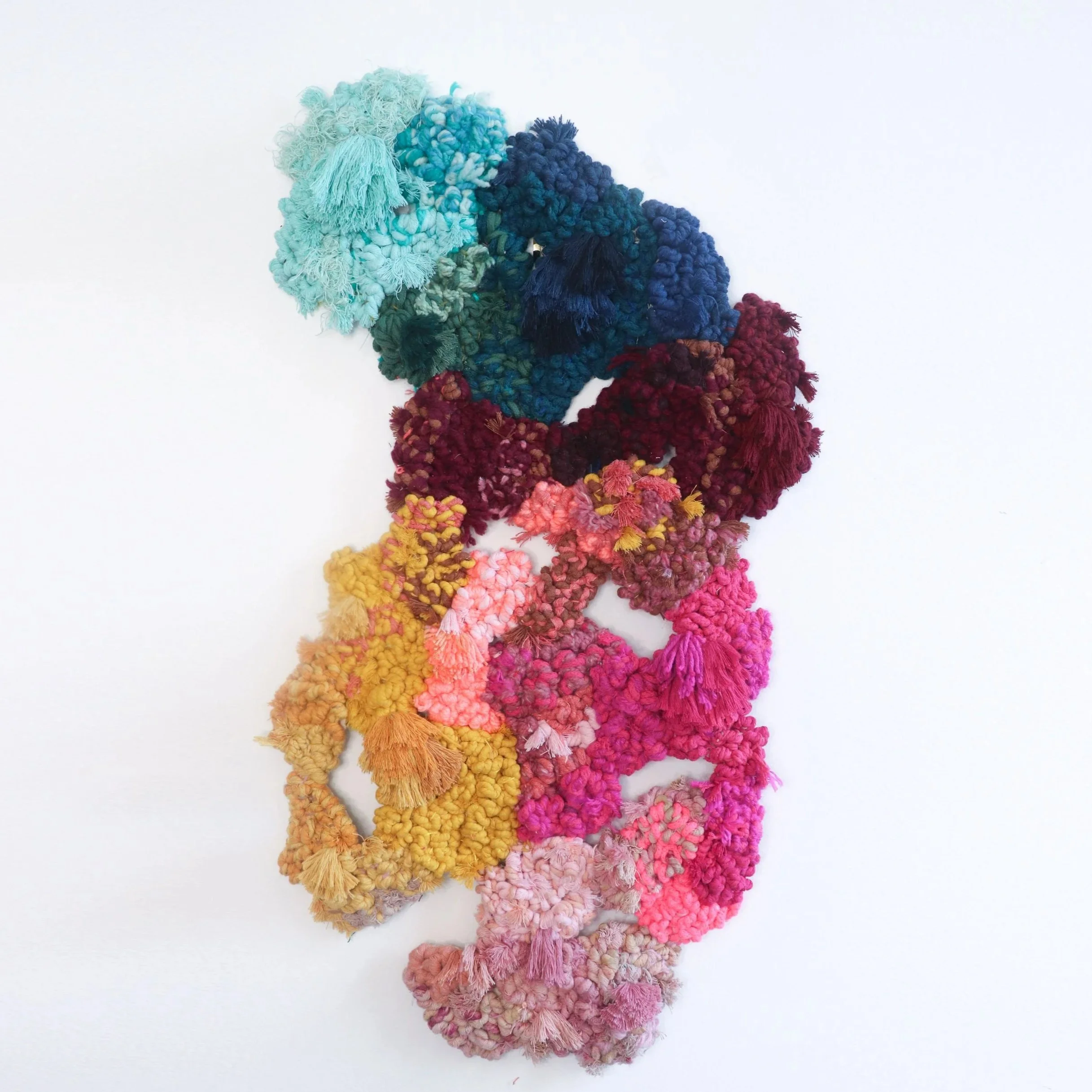  Embroidery on discarded fabric, 28×14 inches. 