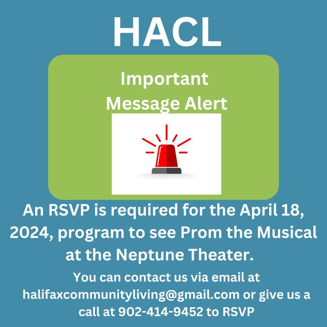 📢 Attention HACL information post for the April 18 program📢

HACL is excited to announce that we will attend Prom the Musical at the Neptune Theatre on Thursday, April 18, 2024, with a later start time. Needing to meet us at the theater. The progra