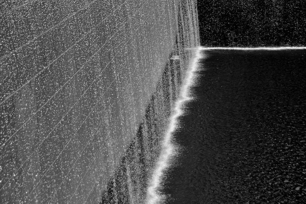 Black and White 9/11 memorial waterfall